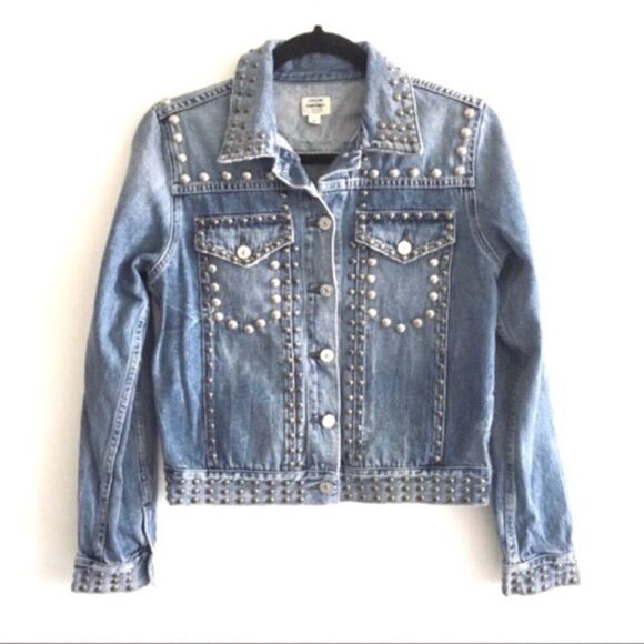 COH Cleo Embellished Studded Button Front Denim Jean Jacket Blue S - Picture 4 of 14